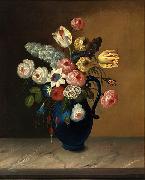 William Buelow Gould Still life, flowers in a blue jug oil on canvas painting by Van Diemonian (Tasmanian) artist and convict William Buelow Gould (1801 - 1853). painting